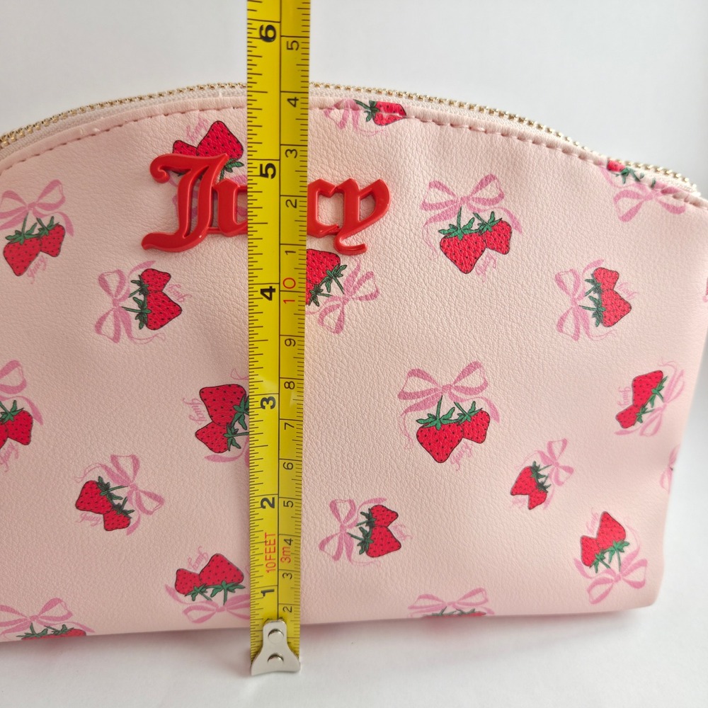 Juicy Couture Wristlet Pouch Womens OS Pink NWT Strawberry Bow Print Makeup Bag - Picture 5 of 16